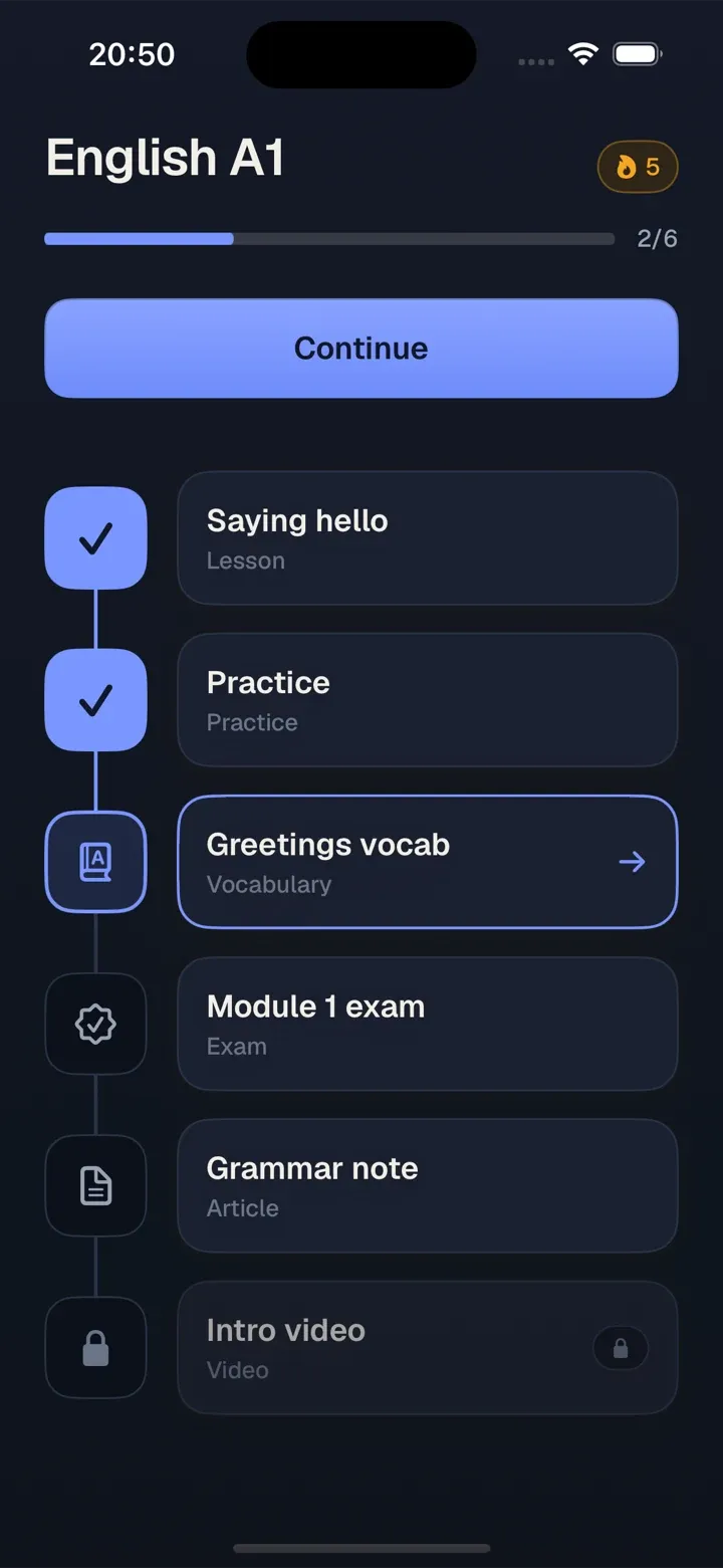 Home screen in the dark theme